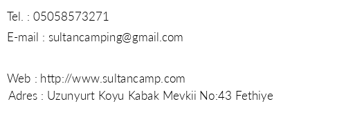 Sultan Camp Kabak telefon numaralar, faks, e-mail, posta adresi ve iletiim bilgileri